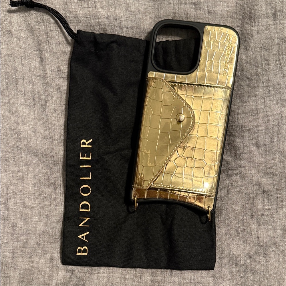 Bandolier iPhone 16 Pro Max Metallic Gold Croc-Embossed Phone Case